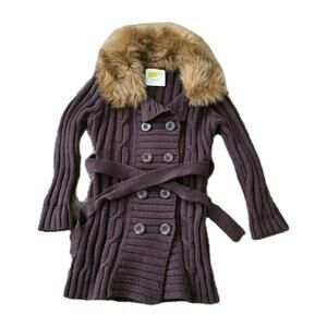 Vintage Y2K Crazy 8 Faux Fur Collar Cardigan Girls 18-24M Brown Button Up 2000s